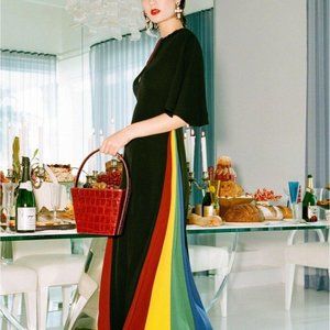 Victorian Rainbow Godet Panel Maxi Dress, Size 2